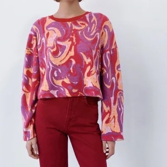 2/$30 | Zara cropped knit marbled jacquard sweater (size M) - Picture 10 of 10